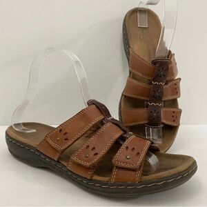 Clarks Collection Women's 8 Leisa Spring Wedge Sandals Brown Leather Strappy